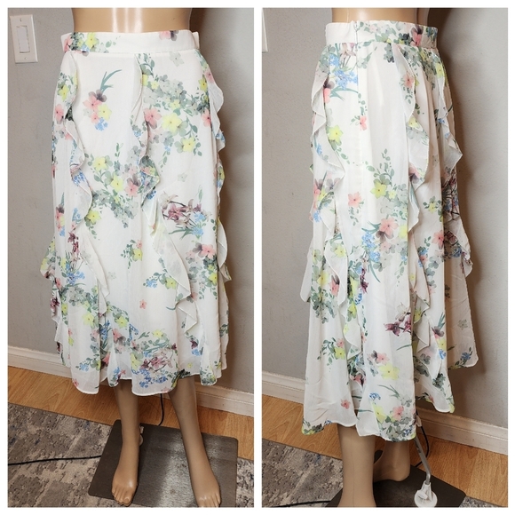 Ted Baker Lurissa Floral-Printed Ruffle Mini Skirt Ivory Size 4 (Ted Size 1) - Picture 6 of 16